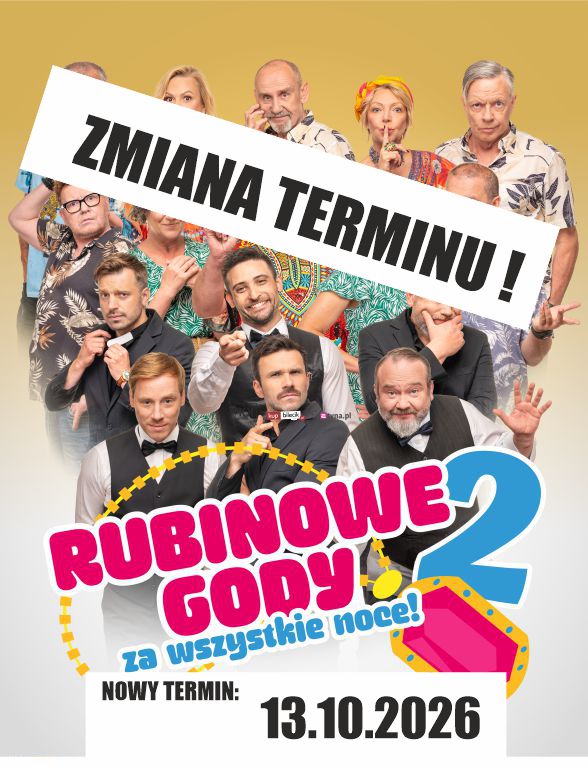 Plakat. Aktorzy spektaklu Rubinowe Gody na fotografii.