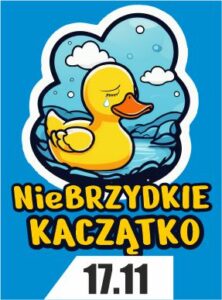 Grafika. Brzydkie Kaczątko na niebieskim tle.