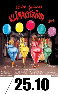 Grafika. Cztery kolorowe postacie kobiet z balonami.