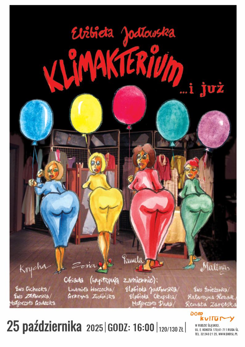 Grafika. Cztery kolorowe postacie kobiet z balonami.