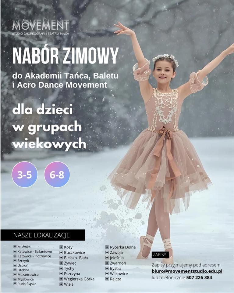 Plakat. Na szarym tle baletnica.