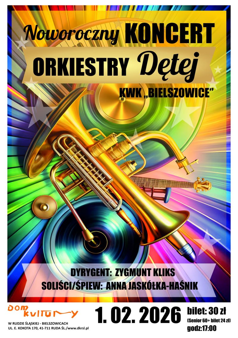 Grafika. Instrumenty dęte na kolorowym tle.